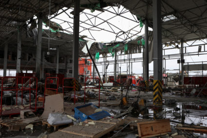 Aftermath of a Russian missile strike outside of Kharkiv