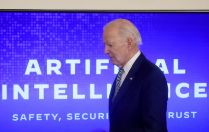 U.S. President Joe Biden holds an event to sign an Executive Order related to Artificial Intelligence at the White House i...