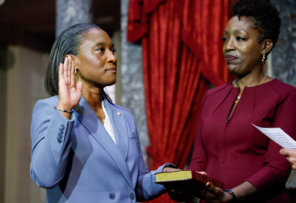 U.S. Vice President Harris swears in Laphonza Butler to fill U.S. Senate vacancy left by recently deceased Feinstein at Ca...