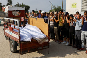 Funeral of Palestinians killed in Israeli strikes, in Khan Younis