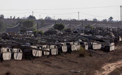Israeli tanks gathered in southern Israel