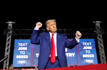 Former U.S. President Donald Trump holds a campaign rally in Hialeah
