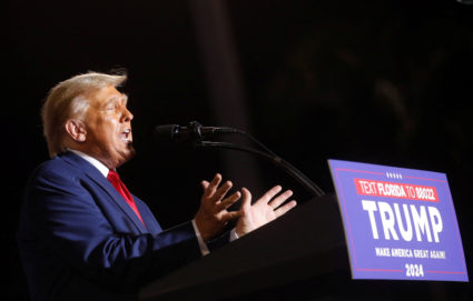 Former U.S. President Donald Trump holds a campaign rally in Hialeah