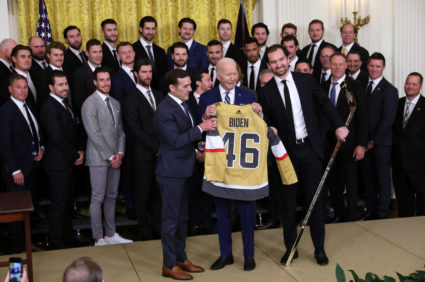U.S. President Biden celebrates the Vegas Golden Knights for their Stanley Cup win at the White House