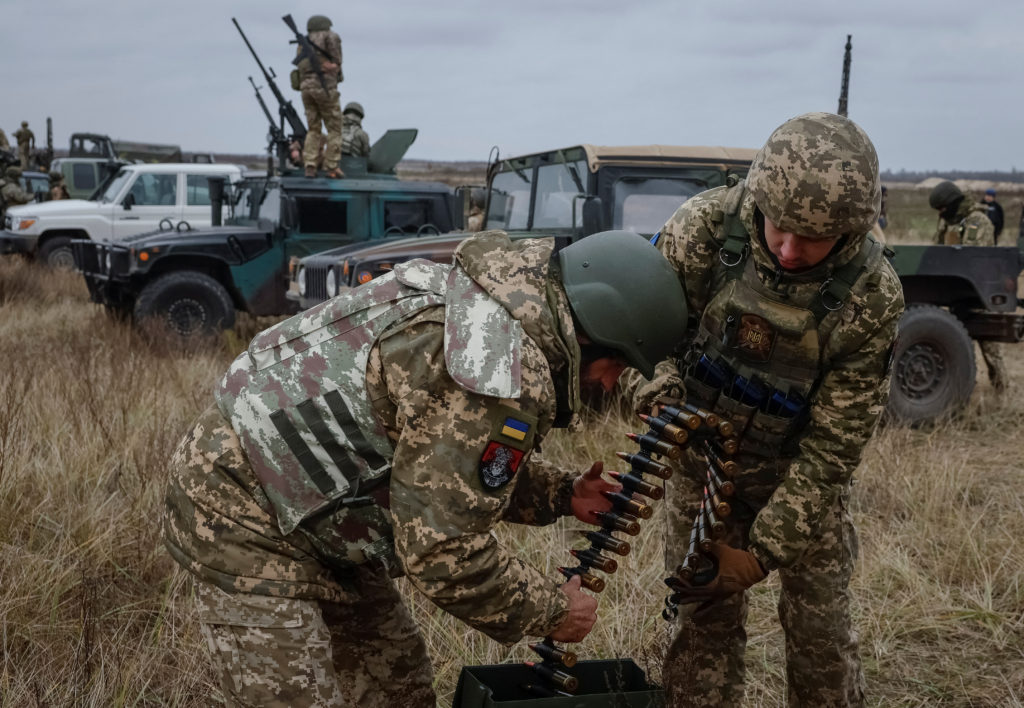 Ukrainian servicemen attend air defence drills in Chernihiv region
