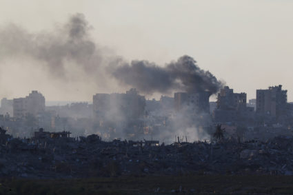Smoke rises after Israeli air strikes in Gaza, as seen from southern Israel