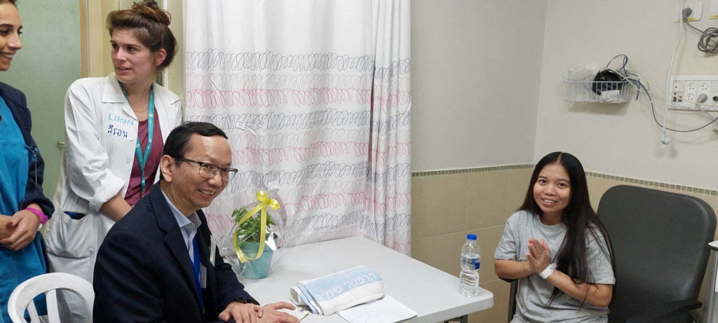 Thai workers taken hostage by Hamas after their release in Tel Aviv