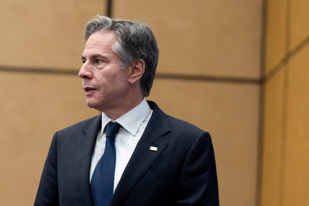 U.S. Secretary of State Antony Blinken speaks during a press conference in Tel Aviv, Israel November 30, 2023. Photo by Sa...