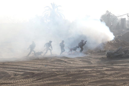 IDF handout image shows Israeli soldiers take position in the Gaza Strip