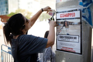 People gather at "Hostages Square" in Tel Aviv, Israel