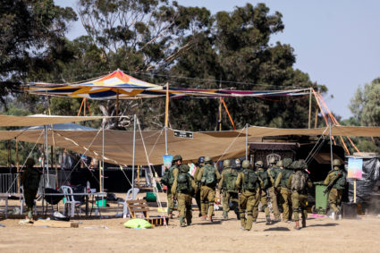 Aftermath of an attack on the Nova Festival by Hamas gunmen from Gaza near Israel's border with the Gaza Strip, in souther...