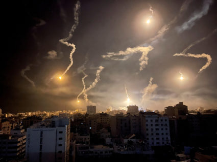 Flares are dropped by Israeli forces over Gaza City
