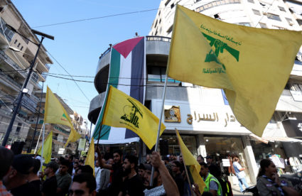 People gather to commemorate the annual Hezbollah Martyrs' Day and to express solidarity with the Palestinians, in Sidon