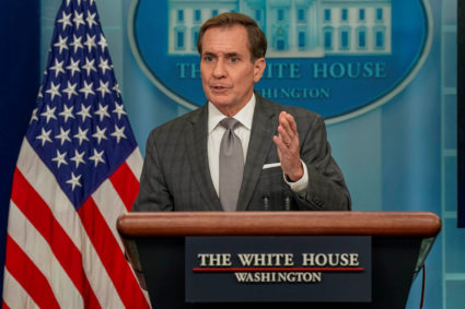 U.S. National Security Council (NSC) spokesman John Kirby speaks at a press briefing