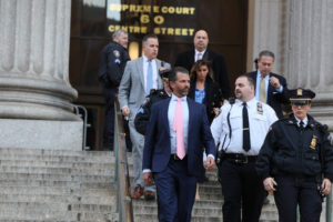 Donald Trump Jr. attends the Trump Organization civil fraud trial, in New York State Supreme Court in the Manhattan boroug...