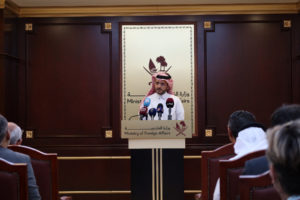 Qatar's Spokesperson for the Ministry of Foreign Affairs, Majed Al-Ansari, attends a press conference in Doha