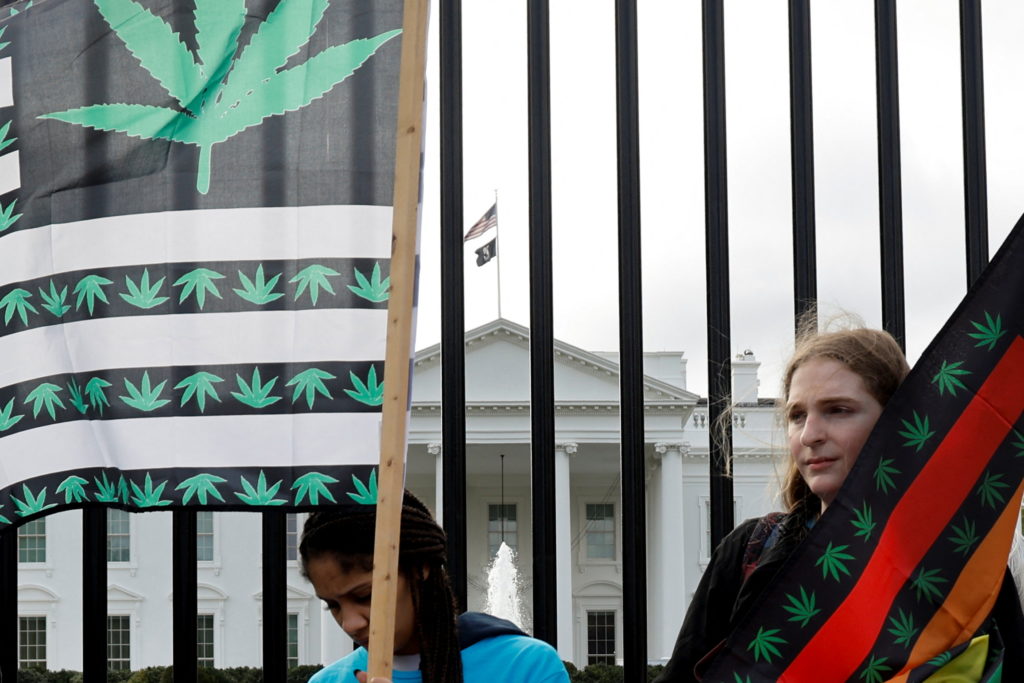 Demonstrators hold a rally urging U.S. President Biden to release all Cannabis prisoners, convicted of marijuana-related c...