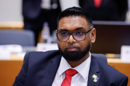 Guyana's President Irfaan Ali attends a roundtable during the summit between leaders of the European Union (EU) and the Community of Latin American and Caribbean States (CELAC), in Brussels, Belgium July 17, 2023. Photo by Johanna Geron/REUTERS