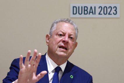 Former U.S. Vice President Al Gore speaks during an interview with Reuters at the United Nations Climate Change Conference (COP28), in Dubai, United Arab Emirates, December 3, 2023. Photo by Amr Alfliky/REUTERS