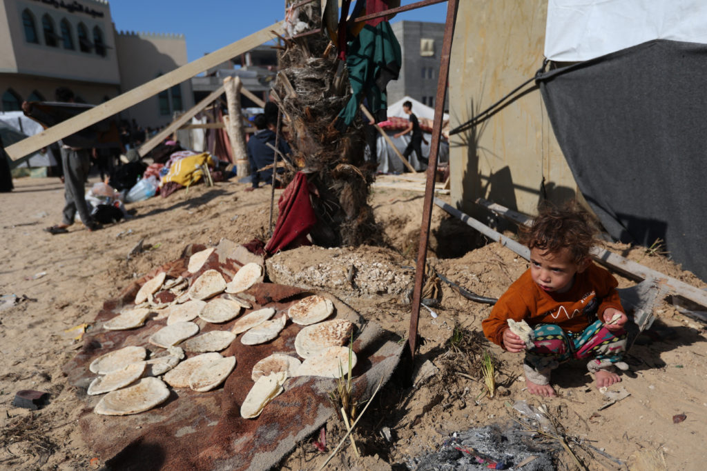 Camp sheltering displaced Palestinians who fled their houses due to Israeli strikes, in Rafah