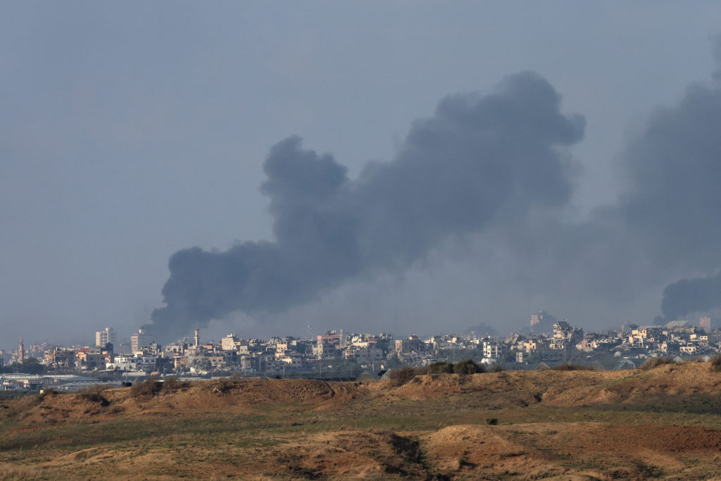 Smoke rises over Gaza, as seen from southern Israel