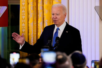 U.S. President Joe Biden delivers remarks during a Hanukkah reception at the White House in Washington, U.S., December 11, 2023. Photo by Elizabeth Frantz/Pool/REUTERS