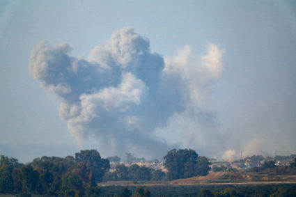 Smoke rises in the Gaza Strip, amid the ongoing conflict between Israel and the Palestinian Islamist group Hamas, as seen ...