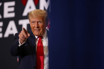 Republican presidential candidate and former U.S. President Trump attends a campaign event in Waterloo, Iowa