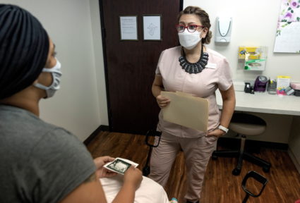 A woman receives an ultrasound at an abortion clinic in Texas, U.S.