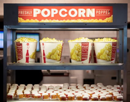 Fresh popcorn is pictured at a AMC theatre on reopening day during the outbreak of the coronavirus disease (COVID-19), in ...