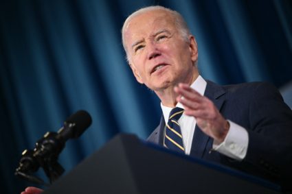 U.S. President Joe Biden delivers remarks at the 2023 White House Tribal Nations Summit at the US Department of the Interior in Washington, DC, on December 6, 2023. Photo by MANDEL NGAN/AFP via Getty Images
