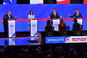 Republican U.S. presidential candidates participate in their fourth debate of the 2024 U.S. presidential campaign in Tusca...