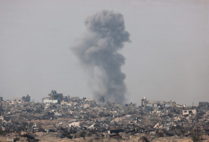 Smoke rises over Gaza, as seen from southern Israel