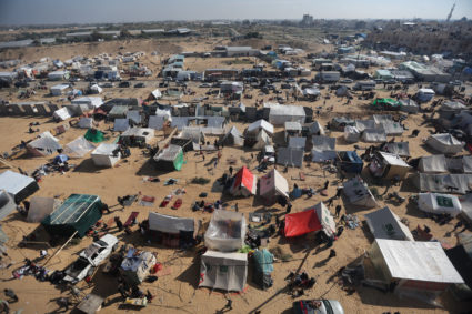 Camp sheltering displaced Palestinians who fled their houses due to Israeli strikes, in Rafah