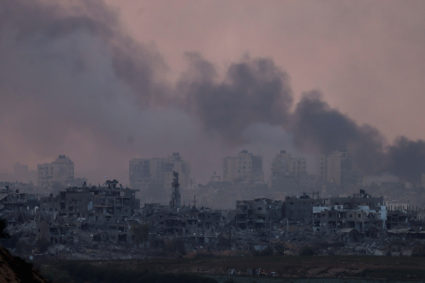 Smoke rises above Gaza as seen from southern Israel