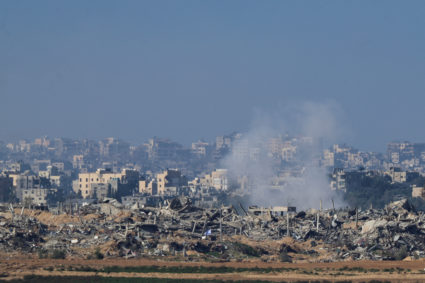 Smoke rises in Gaza, amid the ongoing conflict between Israel and the Palestinian Islamist group Hamas, as seen from south...