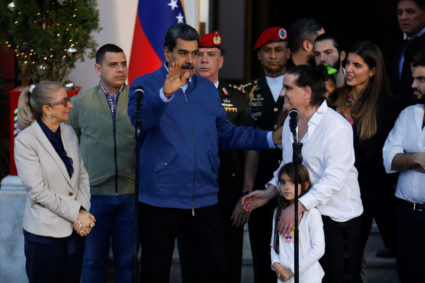 Alex Saab, who was facing U.S. bribery charges, is received by Venezuelan President Nicolas Maduro at the Miraflores Palace