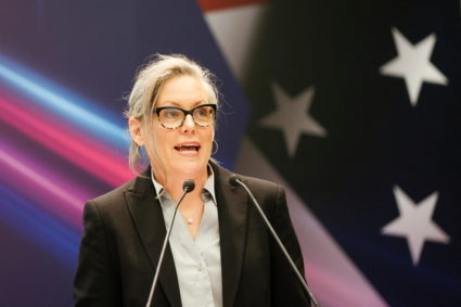 FILE PHOTO: Katie Hobbs, Governor of the U.S. state of Arizona, speaks during the 2023 U.S. Business Day and Taiwan-U.S. Supply Chain Partnership Forum in Taipei, Taiwan September 19, 2023. REUTERS/Carlos Garcia Rawlins