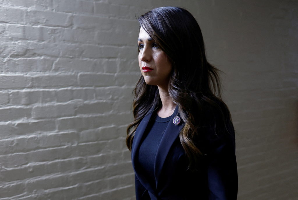 Representative Lauren Boebert (R-CO) leaves a meeting of House Republicans where they were unable to unite to choose a new Speaker of the House to lead their fractious and narrow majority at the U.S. Capitol in Washington, U.S., October 12, 2023. Photo by Evelyn Hockstein/REUTERS