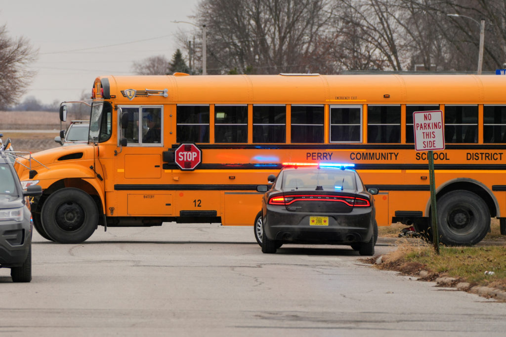 Aftermath of a shooting at Perry High School in Perry, Iowa