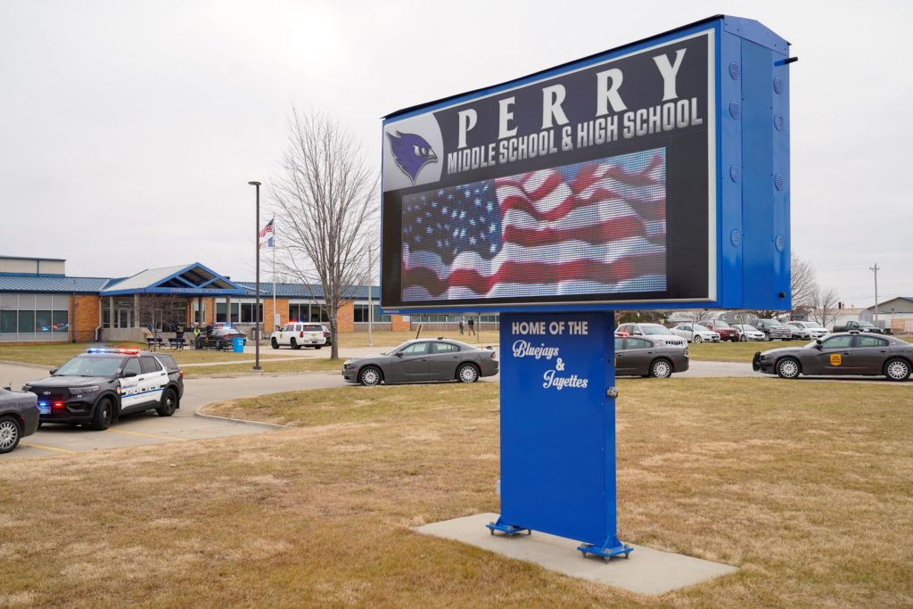 Aftermath of a shooting at Perry High School in Perry, Iowa