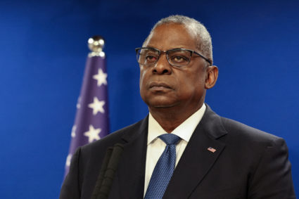 FILE PHOTO: U.S. Secretary of Defense Lloyd Austin in Tel Aviv, Israel