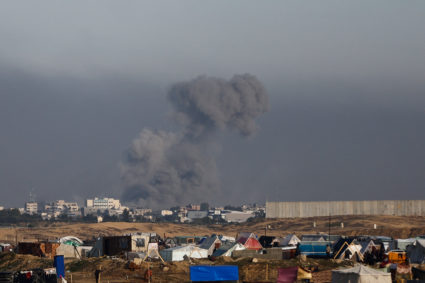 Smoke rises following Israeli strikes, as seen from Rafah