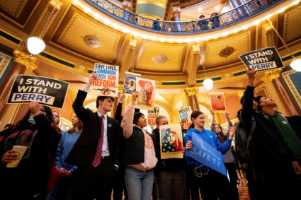 Nearly 300 high school students gather at the state capitol to call for gun legislation in the wake of last week's shooting at Perry High School, in Des Moines, Iowa, U.S. January 8, 2024. Photo by Cody Scanlan/USA Today Network via REUTERS