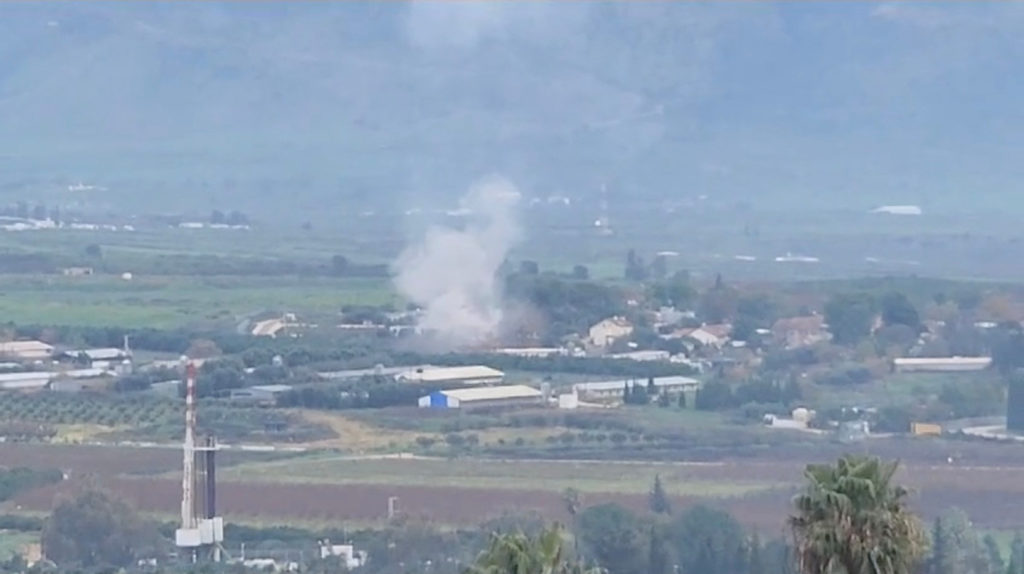 Smoke rises above Kfar Yuval following a rocket strike near Israel's Lebanese border in northern Israel