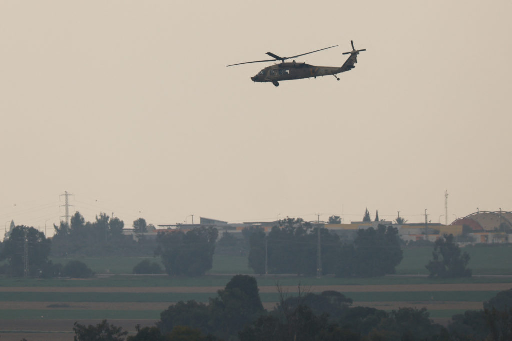 An Israeli artillery unit operates near the Israel-Gaza border