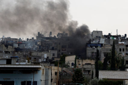 Smoke rises during an Israeli raid, in Tulkarm, in the Israeli-occupied West Bank, January 17, 2024. Photo by Raneen Sawafta/Reuters