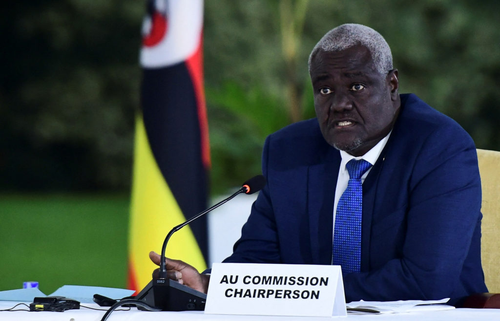 Chairperson of the African Union Commission Moussa Faki Mahamat addresses the Intergovernmental Authority on Development (...