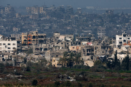 Damaged houses lie in ruin in Gaza