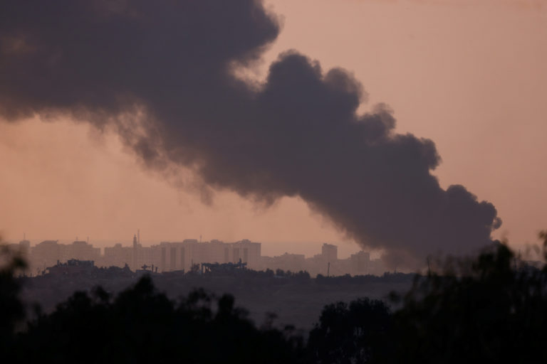 Smoke rises over central Gaza, as seen from southern Israel